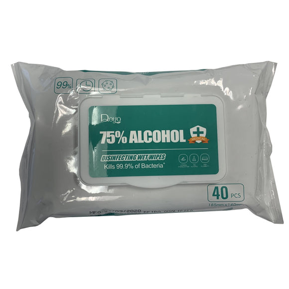 75% Alcohol Antibacterial Wet Wipes In Resealable Pouch - 50 Count